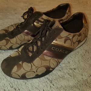 Brown, Tan, and Gold Coach Shoes